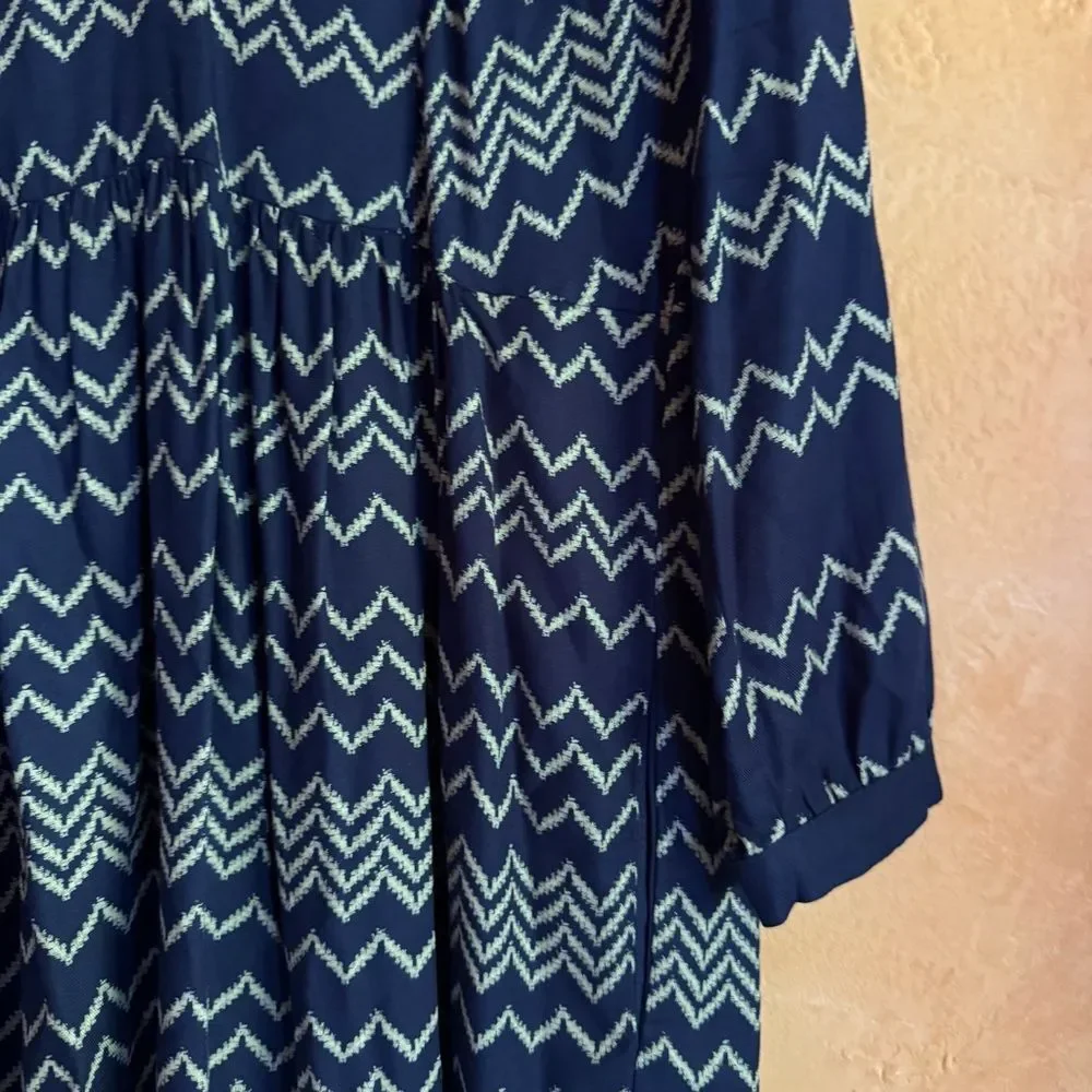 Holding Horses Anthropologie Chevron Dress Navy Boho Flowy Midi S